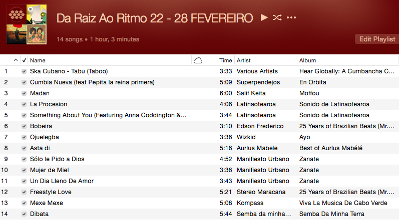 Playlist Da Raíz Ao Ritmo 28 Fevereiro 2016