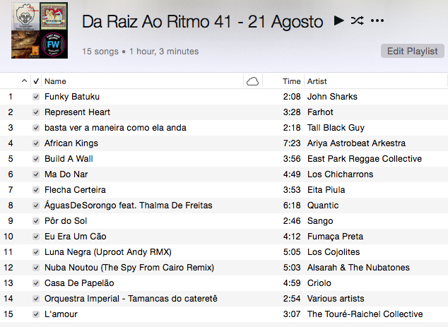 Playlist Da Raiz Ao Ritmo 21 Agosto 2016